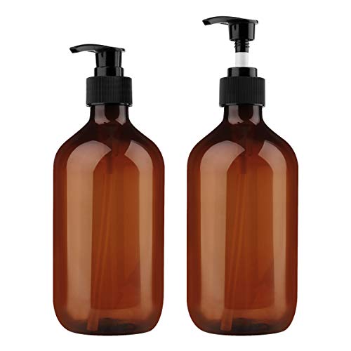 Yebeauty Empty Pump Dispenser  17oz/500ml Lotion Soap Shampoo Pump Bottles Large Brown Bottle with Pump Plastic Refillable Containers Pack of 2